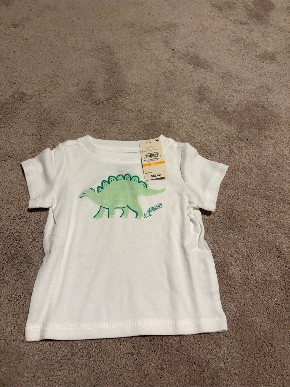 First Impressions White Short-Sleeve Tee with Green Dinosaur